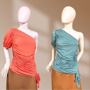 Colleen Lopez Womens Pack of 2 Coral & Turquoise Sz Large Stretch Rouched Tops